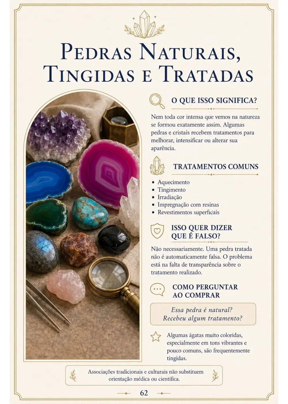 Página sobre pedras naturais, tingidas e tratadas